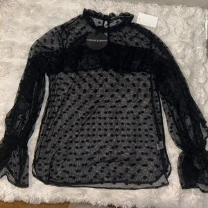 NWT Sheer Polkadot Long Sleeve Top